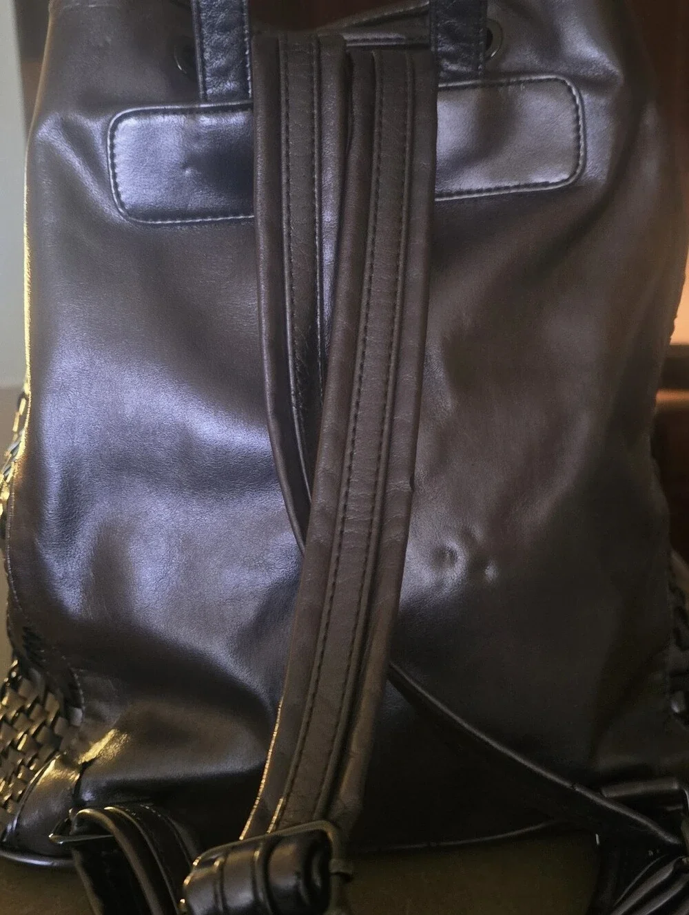Woven Drawstring Backpack - Black